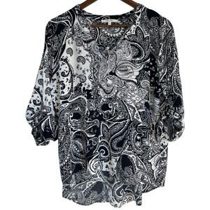 Miss Me Paisley Popover Blouse Navy/White Woman’s Size Large